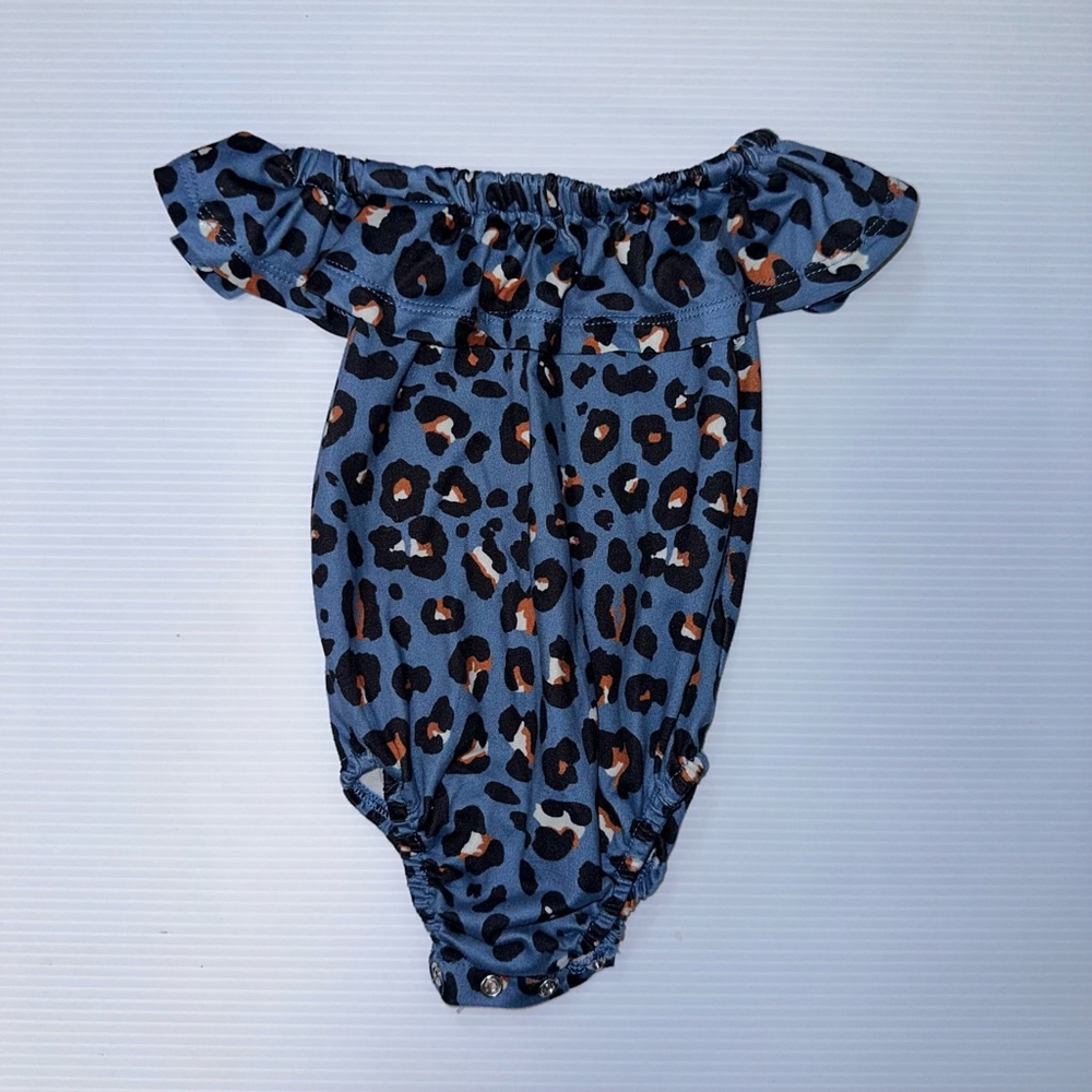 Baby Girl Bailey's Blossoms Bodysuit, 12-18M, Blue & Leopard Cheetah Ruffled